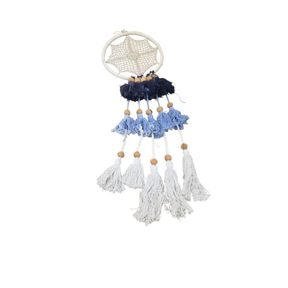 Macrame Boho Blue Dream Catcher 36in Length - Picture 1 of 5